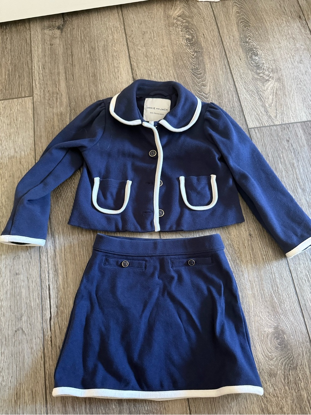Janie and Jack Navy Blue Two-Piece Matching Set with White Trim
